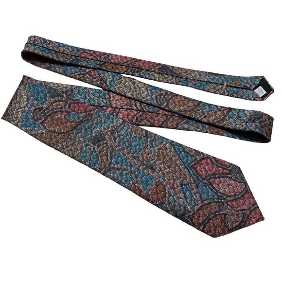 Vtg Oscar de la Renta Mens Necktie Tie Copper Turquoise Abstract Retro Designer - Picture 7 of 7